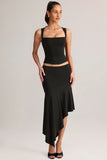 Modal Low Rise Asymmetric Midaxi Skirt in Black