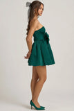 Bow Detail Corset Mini Dress in Emerald Green
