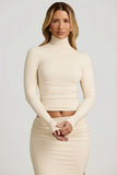 Modal Ruched Backless Turtleneck Top in Ivory