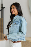 Eden Light Wash Ruffled Hem Denim Jacket