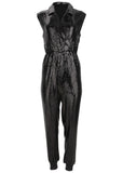 Sleeveless Sequin Jogger Jumpsuit Jet Black
