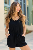 Casual Charm Black Button Front Romper