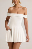 Modal Off Shoulder A Line Mini Dress in White
