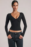 V Neck Long Sleeve Top in Black