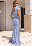 Evening Allure Sequin Feather Gown Light Blue