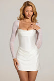 Embellished Long Sleeve Draped Mini Dress in White