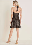 Metallic Halter Mini Dress Gold