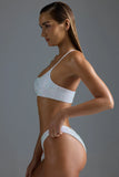Embellished One Shoulder Bandeau Bikini Top in White