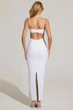 Embellished Cowl Neck Maxi Dress in White