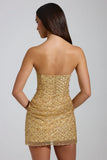 Embellished Bandeau A Line Mini Dress in Gold