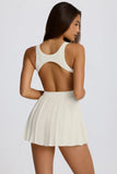 Soft Active Open Back Pleated Tennis Dress in Coconut