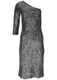 All Over Sequin Midi Dress Silver