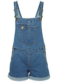 V Back Denim Overalls Medium Wash