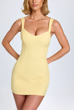 Sweetheart Neck Micro Mini Dress in Pastel Yellow