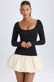 Modal Scoop Neck Drop Waist Bubble Hem Mini Dress in Vanilla