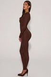 Embellished Jersey High Waisted Leggings in Chocolate Brown