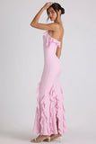 Ruffle Trim Halterneck Gown in Soft Pink