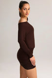 Modal Off Shoulder Wrap Mini Dress in Chocolate Brown