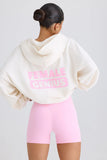 Textured Cotton Jersey Graphic Print Hoodie in White