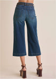 Belted Wide Leg Crop Jean Dark Wash