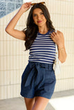 Simple Navy Ribbed Knit Stripe Tank