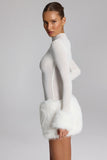 Faux Fur Trim Turtleneck Mini Dress in White