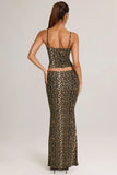 Modal Mid Rise Fishtail Maxi Skirt in Leopard Print