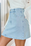 Adrian Studded Light Wash Denim Mini Skirt
