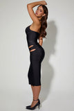 Cut Out Halterneck Bodycon Midaxi Dress in Black