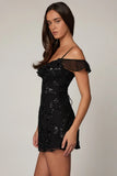 Embellished Lace Up A Line Mini Dress in Black