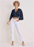 Kimono Sleeve Faux Wrap Top Navy