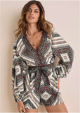Linen Tie Waist Romper Summer Prairie Patchwork Floral