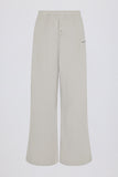Textured Cotton Button Low Rise Wide Leg Joggers in Light Grey