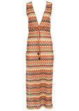 Crochet Maxi Cover Up Dress Tan Combo