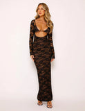 CHRISTY LACE L S MAXI DRESS BLACK LACE
