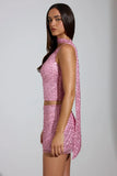 Embellished Asymmetric Scarf Detail Top in Pink