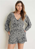 Linen Printed Romper Modern Folk Bicolor