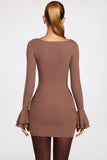 Ribbed Modal Long Sleeve Draped Mini Dress in Mocha