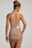 Embellished Cut Out Mini Dress in Almond