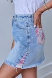 Addison Floral Inset Denim Mini Skirt