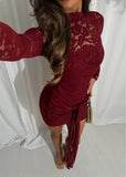 Love Club Lace High Neck Tie Detail Dress Wine