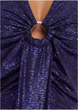 Metallic Halter Midi Dress Deep Blue