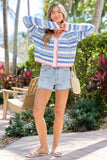 Kambry Blue Striped Pink Trim Cardigan