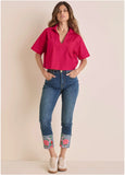 Embroidered Crop Jean Medium Wash