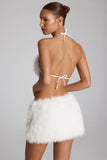 Buckle Detail Faux Fur Micro Mini Skirt in White