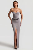 Pinstripe Low Rise Maxi Skirt in Grey