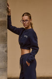 Brushed Jersey Button Up Cropped Cardigan in Classic Navy