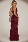 Embellished Appliqué Soft Scoop Corset Gown in Wine Red