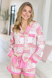 Cozy Crush Long Sleeve Pajama Top Patchwork Pop Pink