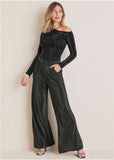 Glitter Knit One Shoulder Top Jet Black Glitter Knit